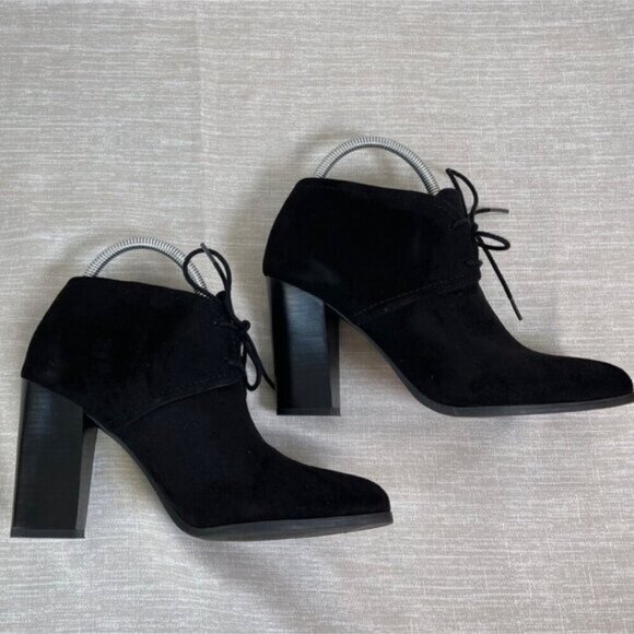 Franco Sarto Leandra Women’s Ankle Boot  Black Suede Lace-Up Block Heel Size 8.5 - Picture 4 of 8